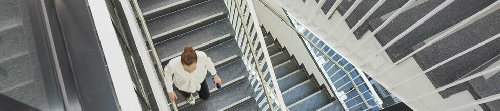 View from above into the stairwell of the library